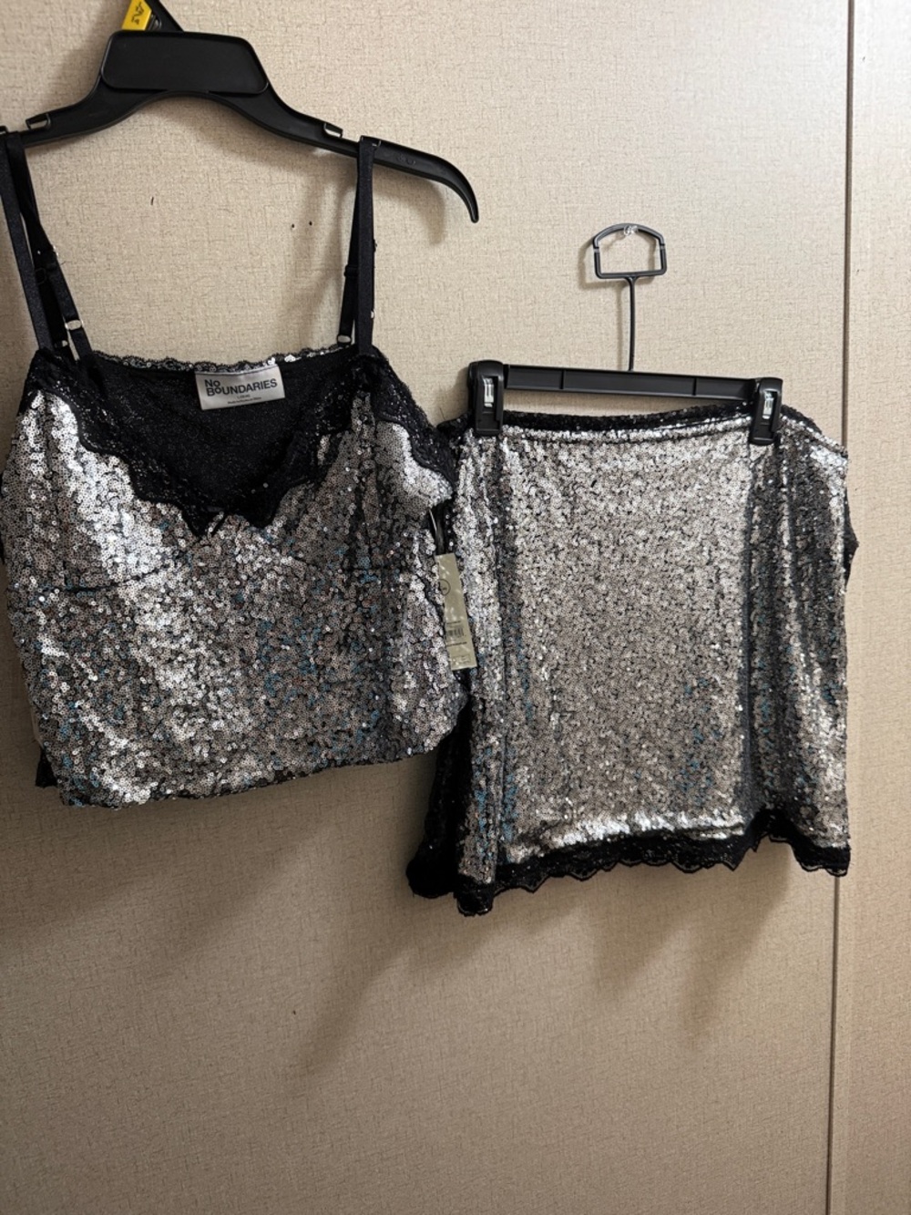 No Boundaries Silver Sequin Lace Cami Top